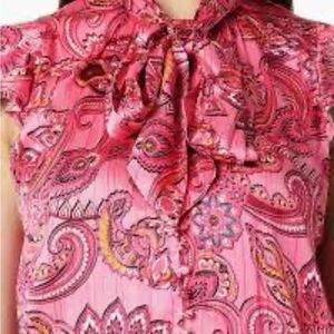 Joie Vibrant Pink Paisley Top with versatile tie and cap flutter sleeves. EUC